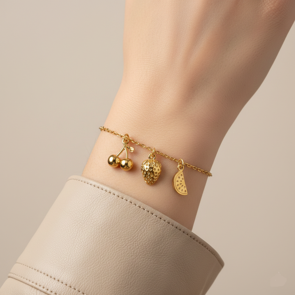 Charms Frutas de acero inoxidable chapados en oro de 18 quilates