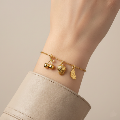 Charms Frutas de acero inoxidable chapados en oro de 18 quilates